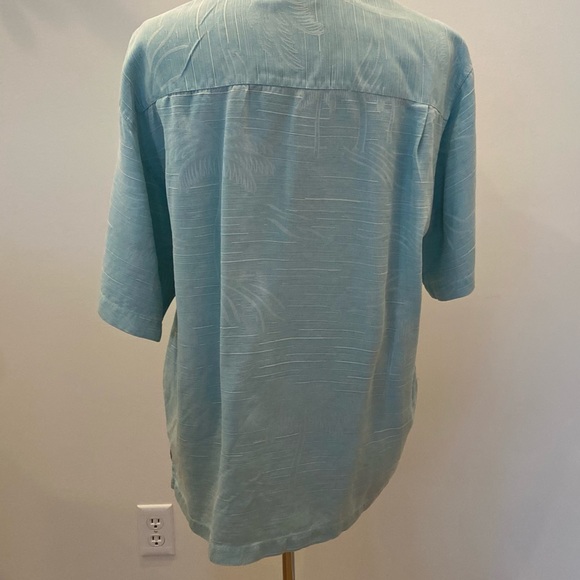 Tommy Bahama Mens Turquoise Silk Short Sleeve Button Down Shirt / Tonal Print /M - Picture 7 of 9
